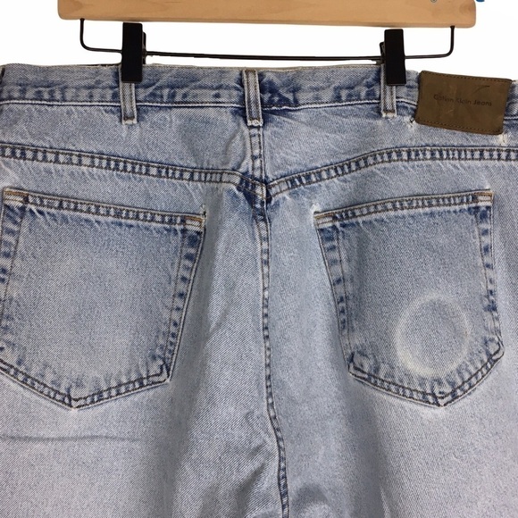 CALVIN KLEIN Vintage 90s Jean Shorts Denim Jorts Easy Fit Distressed Stone 40 - Picture 5 of 16